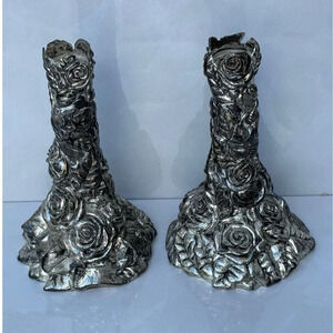 International Silver Co Rose Heavy Metal Candle Holder Silver Plated Sz 7" x 4"